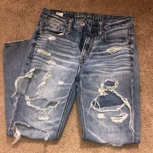 really distressed american eagle mom jeans